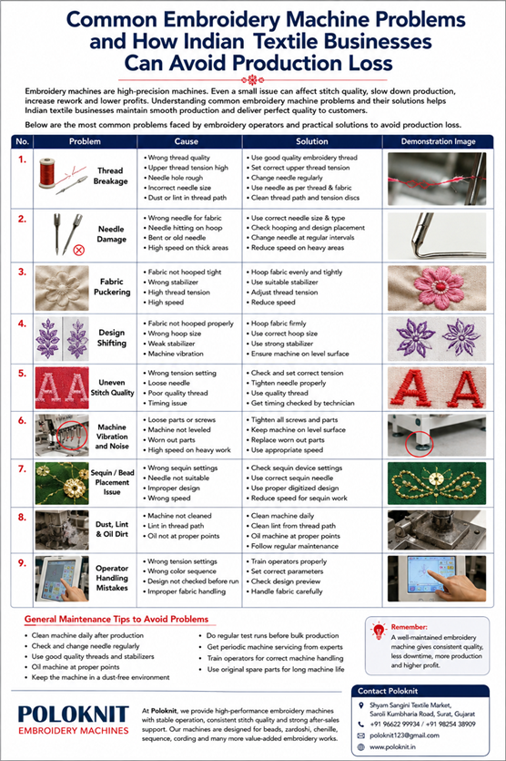 common embroidery machine problems, causes, and solutions