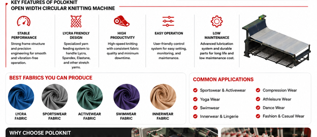 key features of open width knitting machine