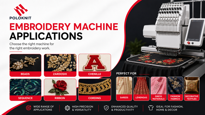 Embroidery machine applications and suitable work categories